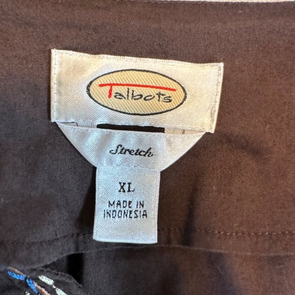 Talbots Womens Embroidered Brown 3/4 Sleeve V-Neck Stretch Top Size XL - Picture 8 of 9